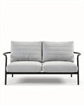 Tweekleurige metalen bank met grijze stof kussens 160 x 80 x 70cm