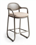 Hoge barstoel van metaal met zachte bekleding in beige 50 x 50 x 100cm