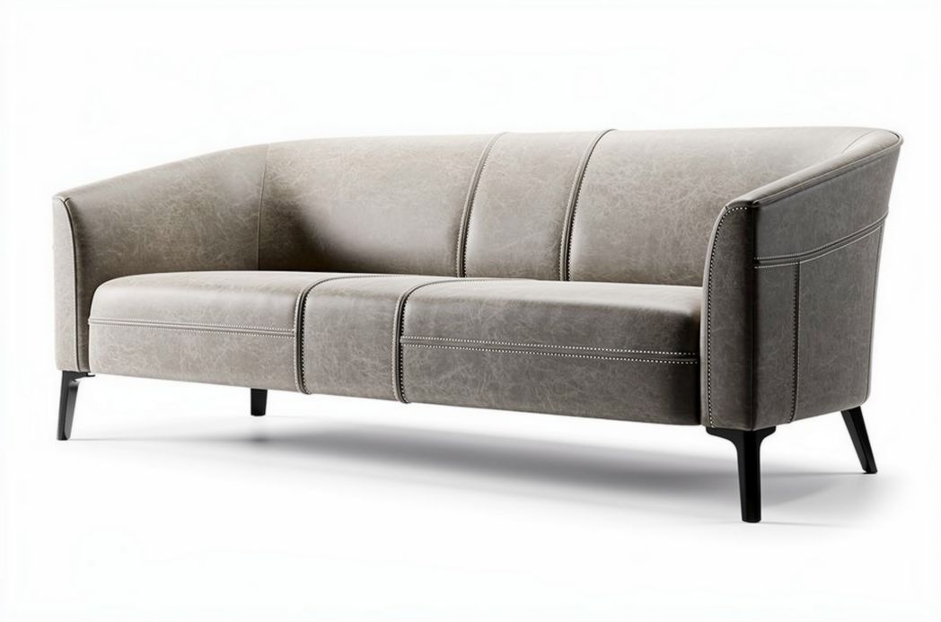 Grijs leren bank met afmetingen 180 x 80 x 75cm voor woonkamer gebruik