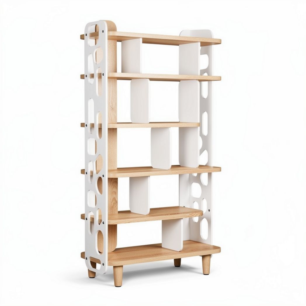Boekenrek van hout en wit kunststof met afmetingen 60 x 30 x 120cm
