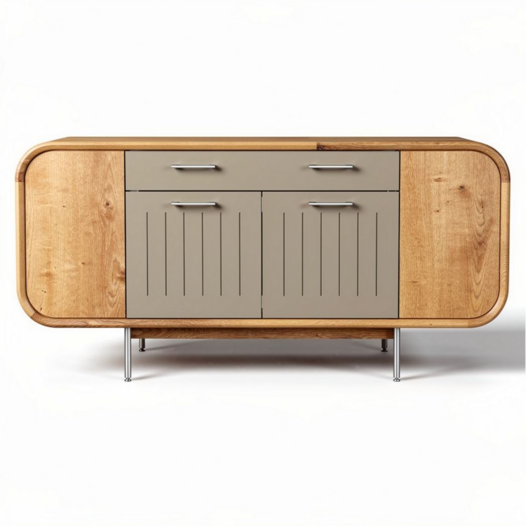 Houten dressoir met metalen poten en twee sluitbare deuren 120 x 45 x 75cm