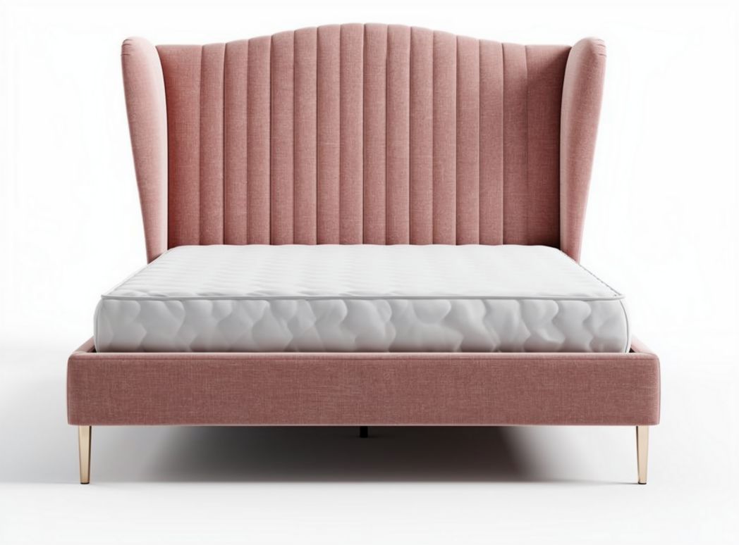 Roze stoffen bed met hoofdbord 200 x 160 x 100cm en een matras inbegrepen