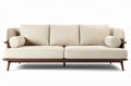Beige bank van stof met houten onderstel afmetingen 200 x 90 x 85cm