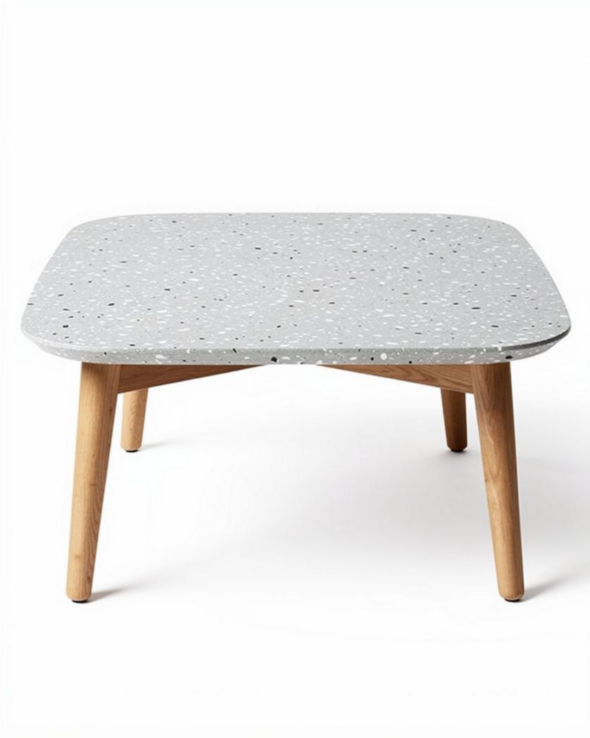 Betonnen salontafel met houten poten 80 x 80 x 40cm lichtgrijs