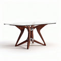 Glazen eettafel met gebogen houten poten in walnoot 120 x 80 x 40cm