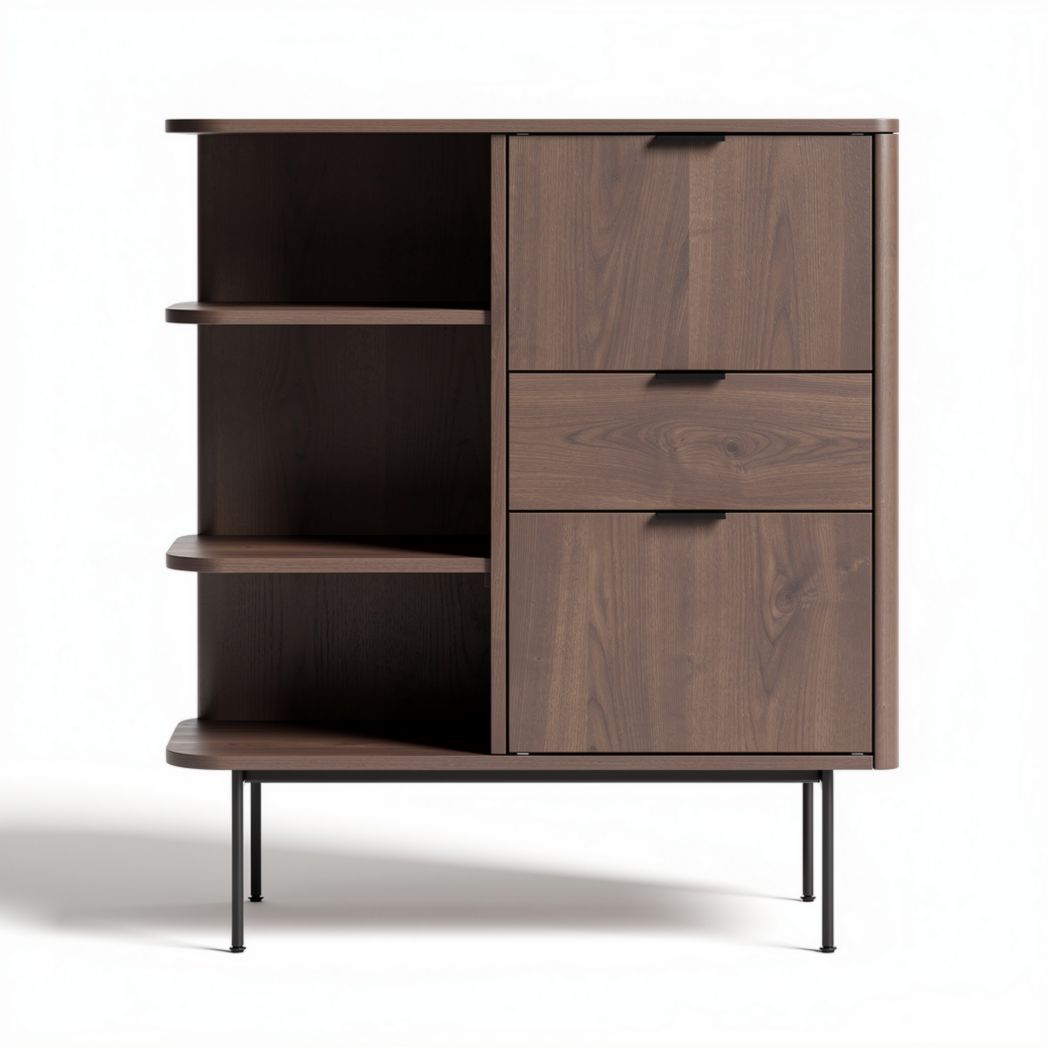 Draagbare kast in hout met open planken en twee lades 60 x 40 x 80cm