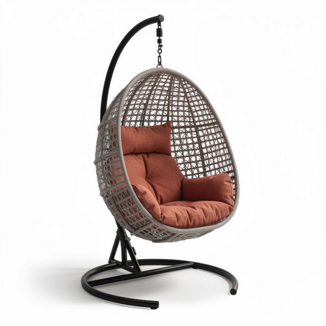 Hangstoel van rotan met verstelbare kleurkussens 95 x 75 x 120cm