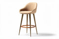 Houten barkruk met stoffen zitting en rugleuning in beige 40 x 40 x 100cm