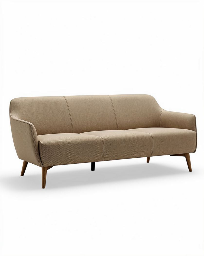 Bank van stof in beige met houten poten 180 x 85 x 75cm