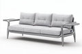 Grijs stoffen bank met aluminium frame en afmetingen van 180 x 80 x 70cm